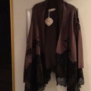 NWT Simply Couture brown and black lace sweater